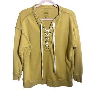 Aerie pullover sweatshirt tie front mustard yellow XS